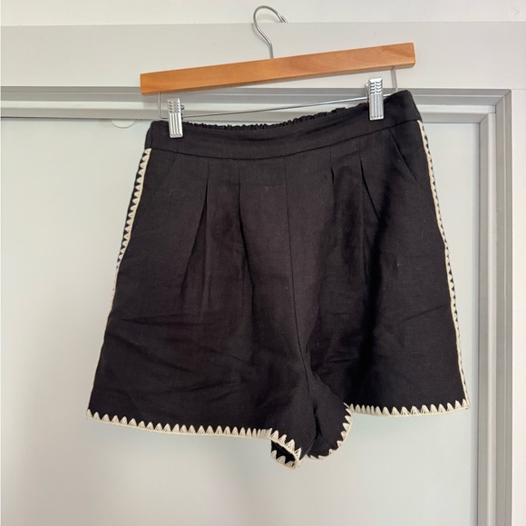 Sezane Black High Waist Shorts with Cream Accents - Picture 1 of 5
